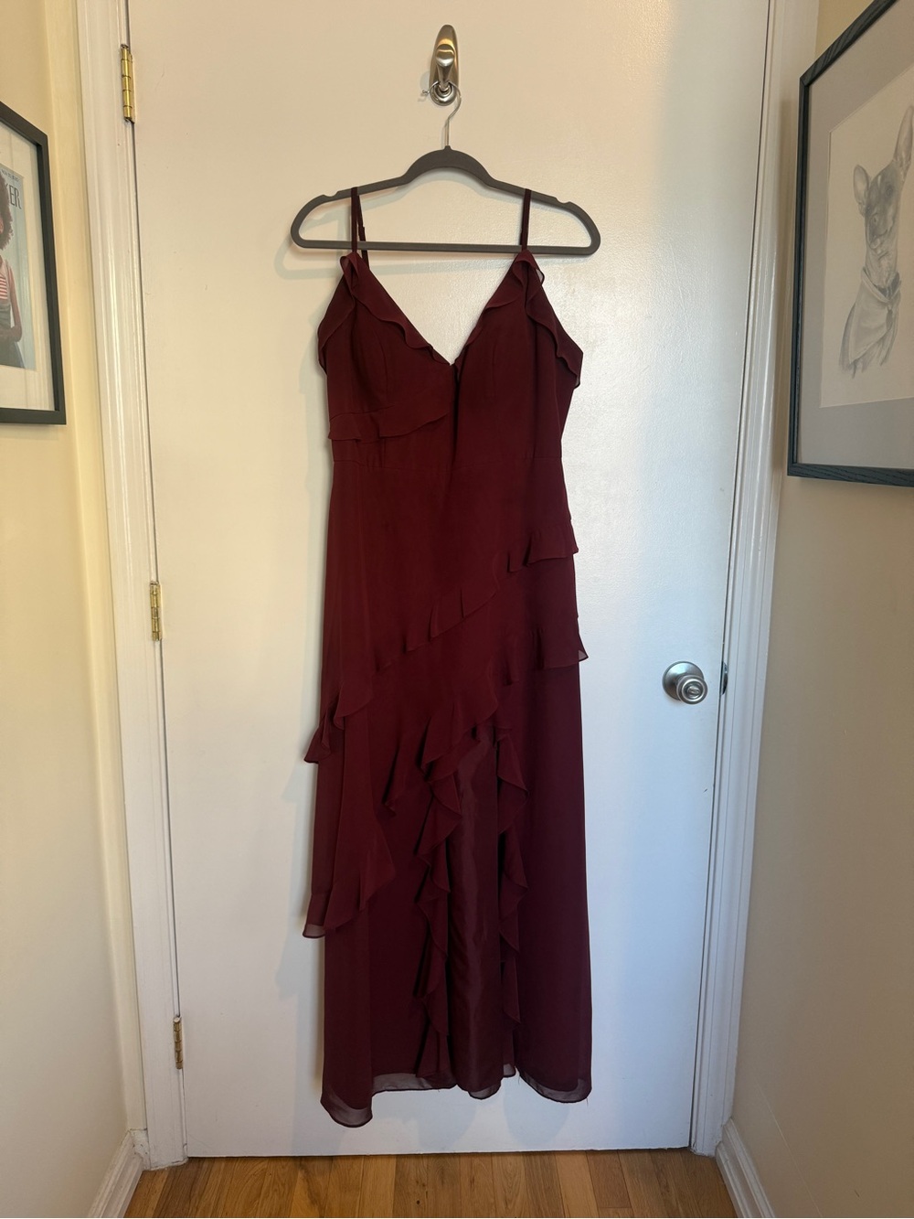 Revelry Burgundy Chiffon Layered Ruffle Maxi Dress